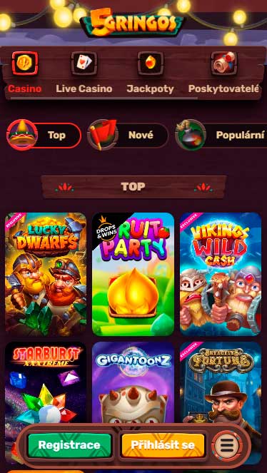 Mobilní verze 5Gringos Casino