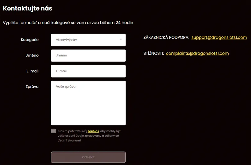 Dragonslots Zákaznická podpora