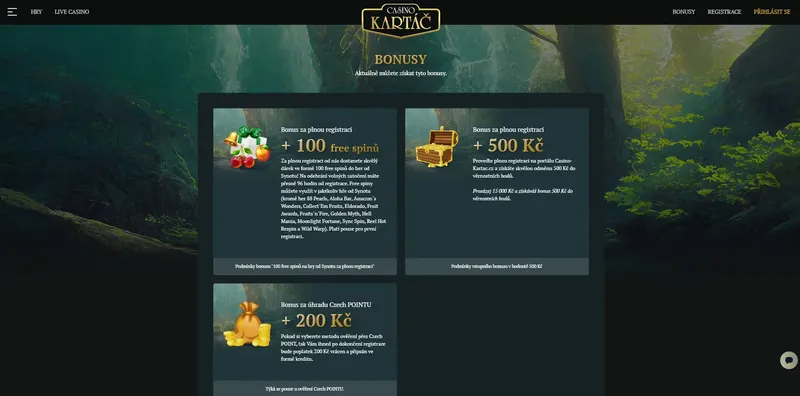 Bonusový program na webu Kartáč casino