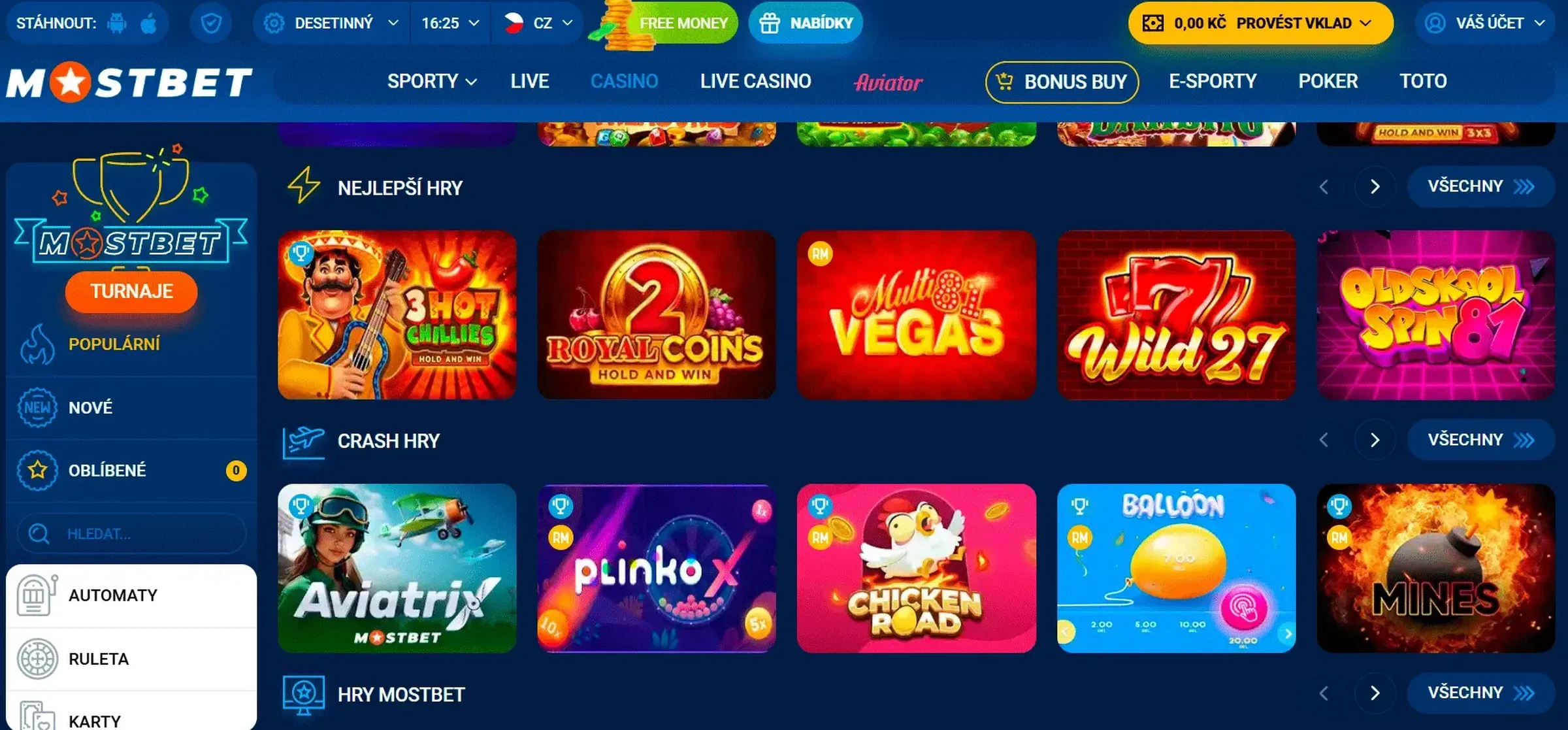 Mostbet Casino hry
