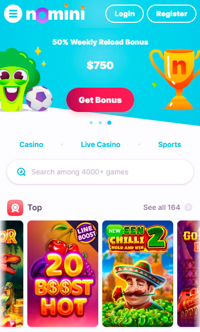 Mobilní verze Nomini Casino