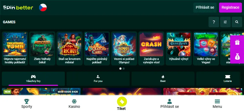 Mobilní verze Spinbetter Casino