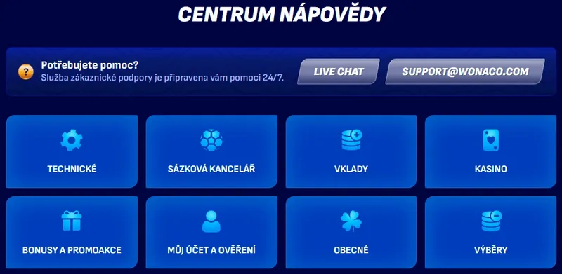 Podpora kasina Wonaco
