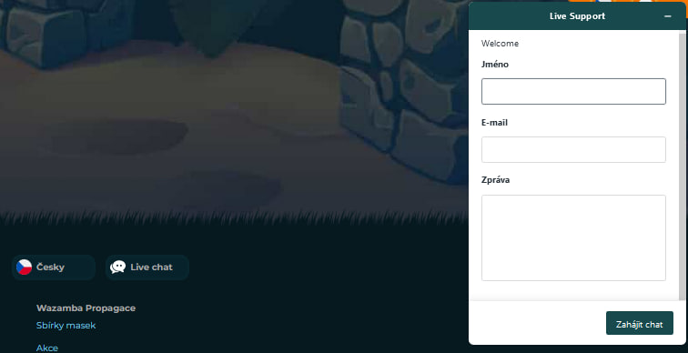 Živý chat na stránce Wazamba
