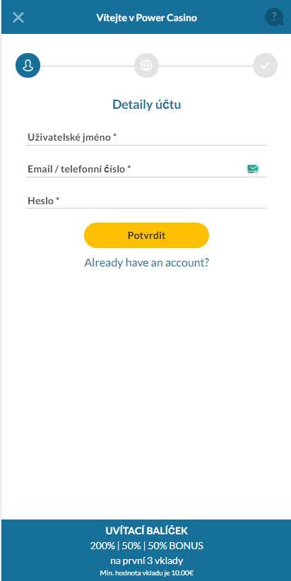 Registrace v Power Casino CZ