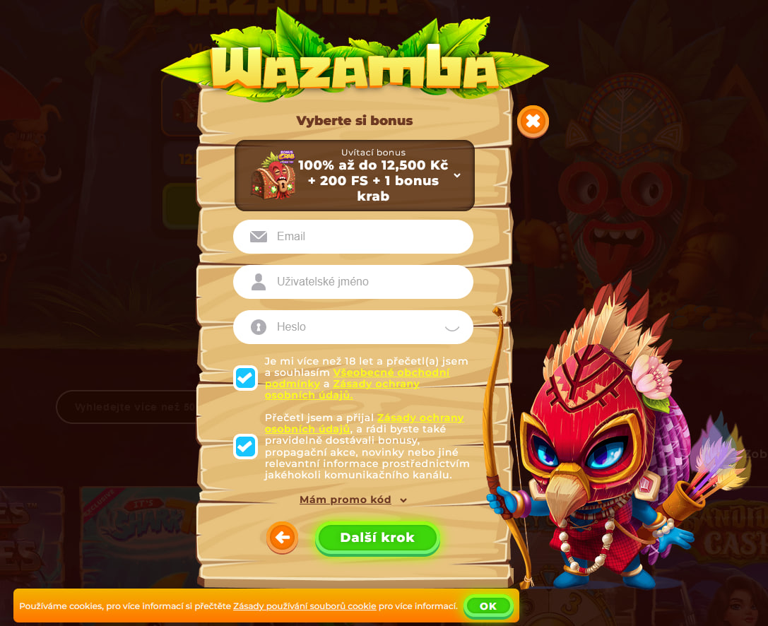 Wazamba Casino Registrační formulář
