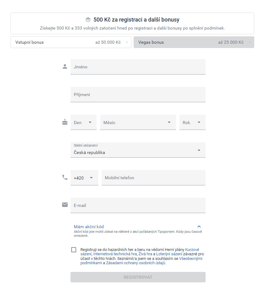 Tipsport Registrace
